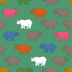 サイのパターン。
シームレスな模様。壁紙、包装紙の素材。テキスタイルデザイン。