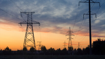 power lines wires on poles away light