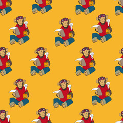 チンパンジーのパターン。
シームレスな模様。壁紙、包装紙の素材。テキスタイルデザイン。
