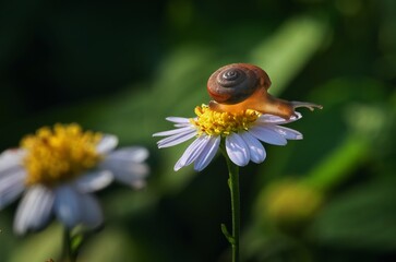 A snail on the daisy flower
