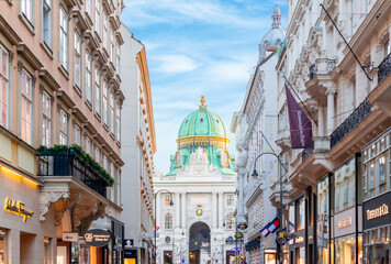 Kohlmarkt shopping street with Hofburg palace at background, Vienna, Austria - obrazy, fototapety, plakaty