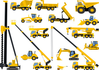 シンプルな切り絵風の建設機械セット © kimkimchin