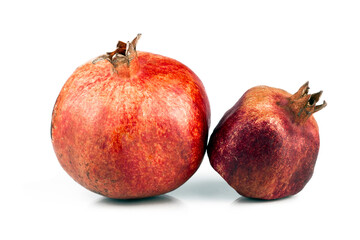 Pomegranates. Natural rural pomegranates isolated on white background. Part of set.