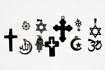 Religious symbols.  Christianity, Islam, Judaism, Buddhism and Hinduism. Interfaith dialogue. ...