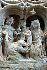 Obraz premium Cistercian Abbey of Fontenay. Nativity. Adoration of the Magi. Sculpture. France.