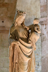 Fototapeta premium Cistercian Abbey of Fontenay. Virgin Mary and child. Sculpture. France.
