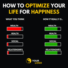 How to Optimize Your Life For Happiness Inspiring Infographic Illustration. Motivational infographic Illustration. Entrepreneur Infographic. Business Infographics