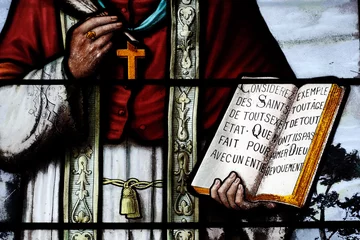 Foto op Canvas Stained glass window.  Francis de Sales (French: Franois de Sales   21 August 1567 Ð 28 December 1622) was a Bishop of Geneva and is honored as a saint in the Catholic Church. Groisy. France. © Godong Photo