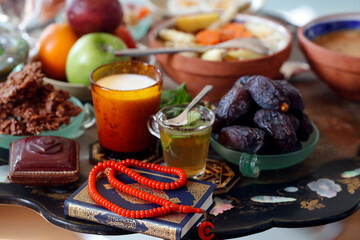 Traditional meal for iftar in time of Ramadan after the fast has been broken.  France.