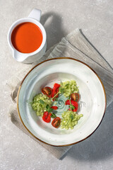 Traditional Spanish cold gazpacho soup. Menu concept. View from above.