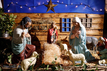 Nativity scene. Christmas crib.  Catholic church.  France.