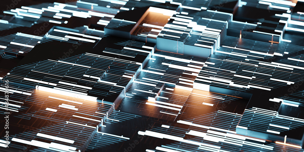 Aufkleber abstract technology background with circuit board with blue and red lights 3d render illustration