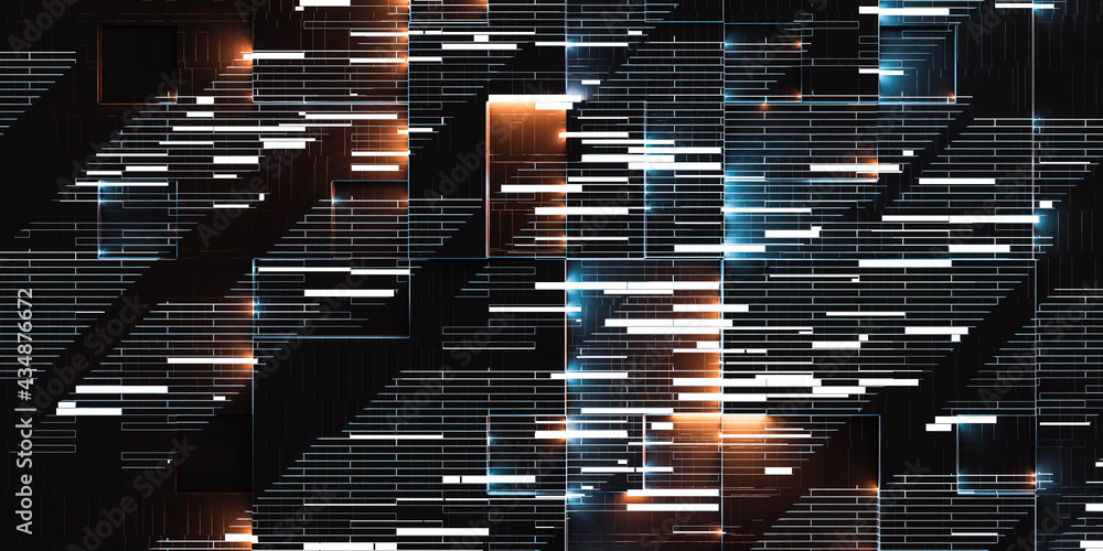 Poster abstract technology background with circuit board design and led lights 3d render illustration