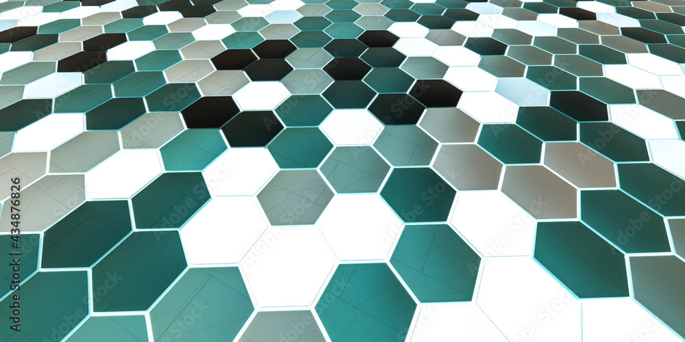 Poster abstract futuristic hexagonal tiles pattern 3d render illustration