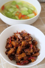 Indonesian food - Tempeh sweet soy sauce or orek tempe.