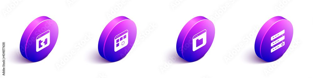 Poster set isometric broken file, loading data window, browser files and server, data, web hosting icon. ve