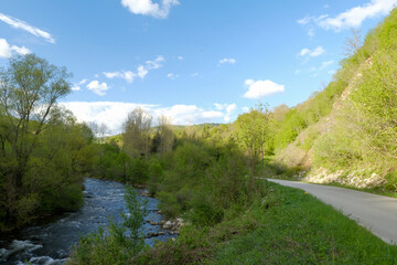 landscape with river and road in the mountain