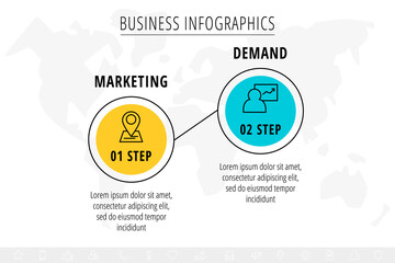 Modern and line vector Infographic with icons and two steps. Circles with thin lines for the application, website, interface, chart, levels, web, diagram, banner on a white isolated background