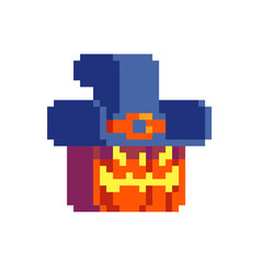 Halloween pumpkin monster man head pixel art style game character icon vector illustration isolated on background