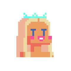 Fashion girl in the crown female character. Princess lady blonde. Pixel art. Flat style. Avatar, portrait, profile picture. Design of 80s.  Game assets. 8-bit. Isolated vector illustration.