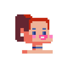 Obraz premium Pixel art girl character. Flat style. Female avatar profile picture. Knitting design. 8-bit. Isolated vector illustration. 