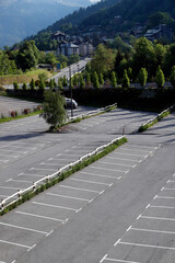 Coronavirus epidemic (COVID-19). Lockdown.  Empty parking. Saint Gervais.