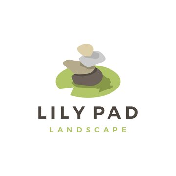 Balancing Stone Landscape Landscaping Lily Pad Logo Vector Icon Illustration