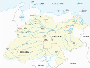 Vector map of the Orinoco River drainage basin