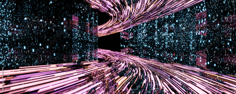 Aufkleber futuristic data information communication internet visualization on dark background 3d render illust