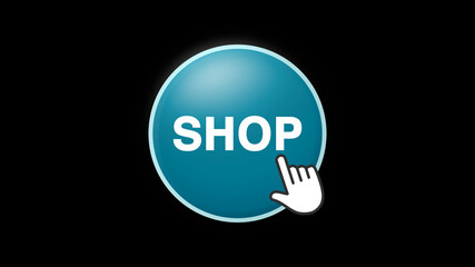 Shop Text Button Click on Black Background