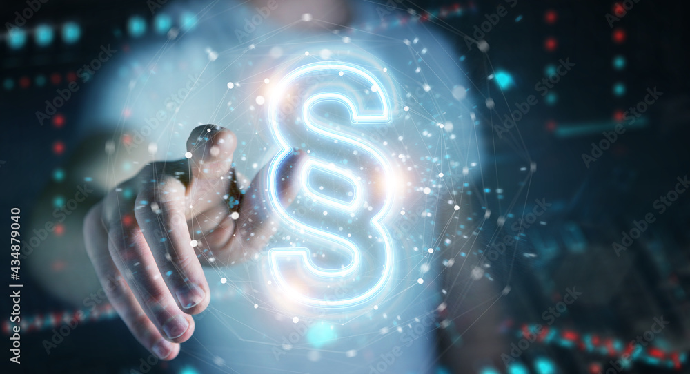 Poster man using law paragraph digital neon hologram 3d rendering
