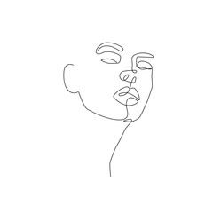Woman Face Line Art Drawing Black Sketch Isolated on White Background. Vector Continuous Line Drawing of Woman Face, Fashion Minimalist Concept, Beauty Drawing. Good for Print, T-shirt, Banner Design.
