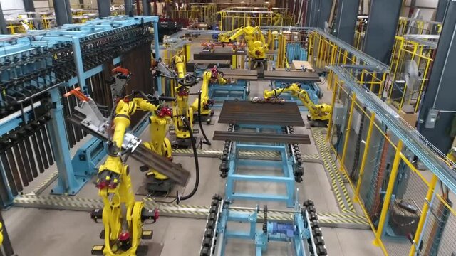 Robotic Equipment. Automated Machine. Industrial Factory machinery. Robotic equipment modern factory floor. Industrial factory indoors and machinery.