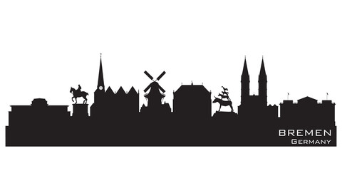 Bremen Germany city skyline vector silhouette - obrazy, fototapety, plakaty