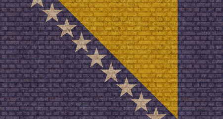 3D Flag of Bosnia and Herzegovina on brick wall