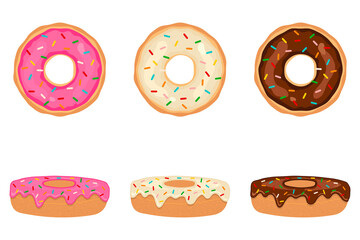 Fototapeta premium Set of 3 different donuts. Vector illustration.