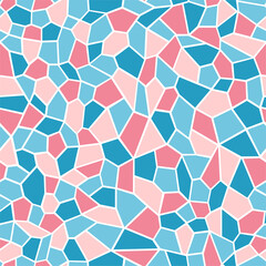 Vector background mosaic. Blue and pink stained glass. Chaotic multicolored shards