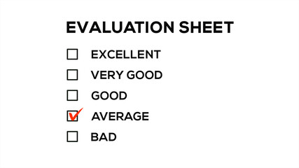 Average Evaluation Sheet Square Check List on White Background 