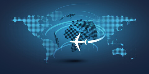 Traveling Around the World - Travel by Airplane - World Map Design
