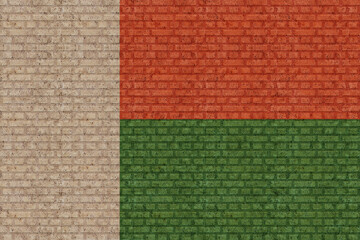 3D Flag of Madagascar on brick wall