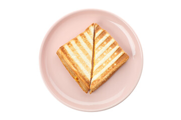 Plate with grilled sandwich isolated on white background