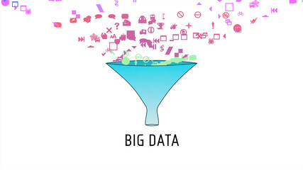 Colourful Big Data Funnel Processing Visualization with many icons
