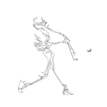 Baseball player, abstract line art, isolated vector illustration. Baseball batter athlete