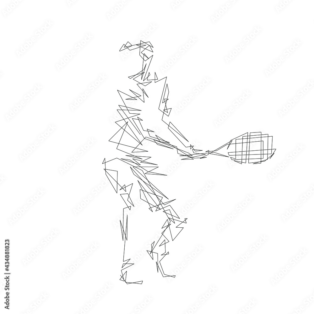 Wall mural Tennis player; abstract line art; isolated vector silhouette. Tennis logo