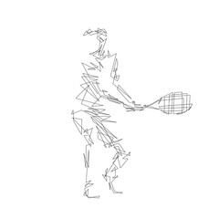 Tennis player; abstract line art; isolated vector silhouette. Tennis logo