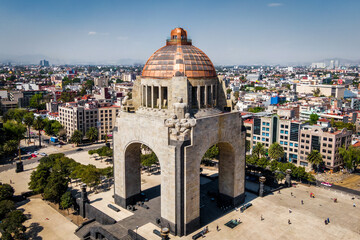Aerial view of historical landmark Monument to the Revolution located at Plaza de la Republica in...