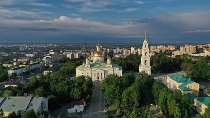 Fototapeta premium Cathedral in Penza in Russia. Dome of the cathedral on the background of the city.