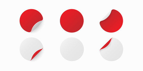 Realistic template of white round paper. Adhesive sticker with curved edge isolated on white background. illustration