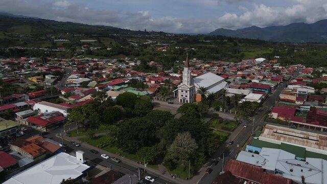 Beautiful cinematic aerial view of the Paraiso Church in Cartago