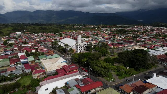 Beautiful cinematic aerial view of the Paraiso Church in Cartago